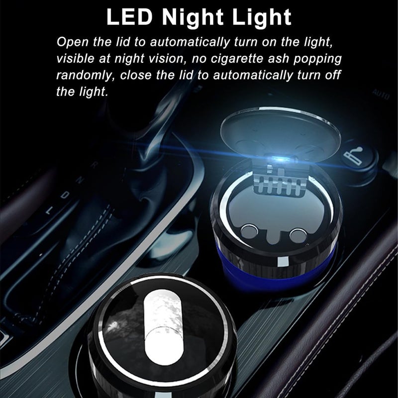 Sandfren Car Ashtray with Lid, Portable Mini Vehicle Smokeless Smoking Cylinder Cup Holder Ash Tray, Detachable Cigarette Trash Can with LED Blue Light, Universal Automotive Accessories(Blue) - Image 3